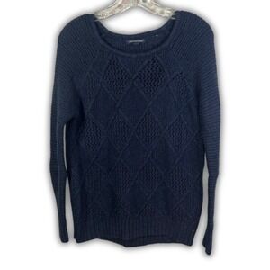 American Eagle Navy Blue Diamond Cable Knit Fishermen Sweater Wool M Anglercore